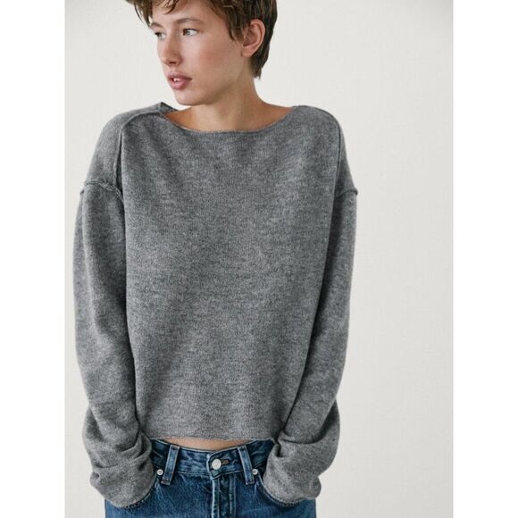 Massimo Dutti Sweaters - Massimo Dutti Women Sweater M Medium Knit Gray Crop shoulder seams 5727/621 NWT